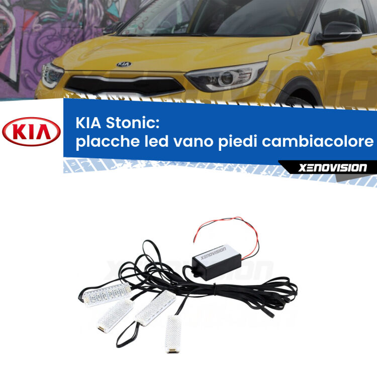 Placche LED vano piedi cambiacolore bluetooth per KIA Stonic  2017 in poi <strong>Kit placche LED cambiacolore vano piedi KIA Stonic</strong>  2017 in poi. 4 placche <strong>Bluetooth</strong> con app Android /iOS.