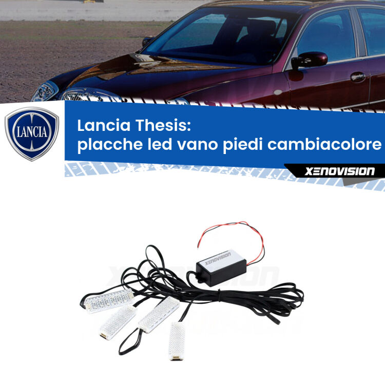 Placche LED vano piedi cambiacolore bluetooth per Lancia Thesis  2002 - 2009 <strong>Kit placche LED cambiacolore vano piedi Lancia Thesis</strong>  2002 - 2009. 4 placche <strong>Bluetooth</strong> con app Android /iOS.