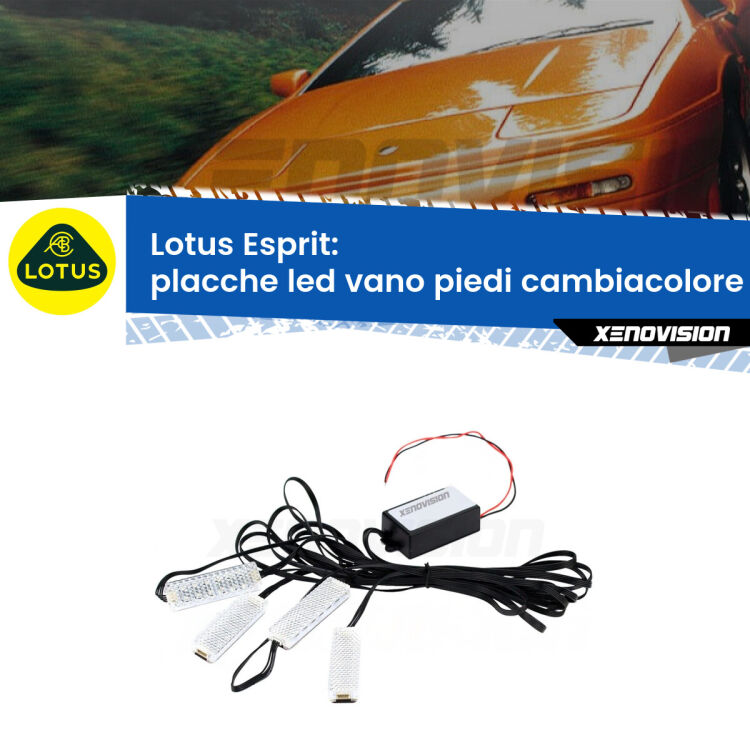 Placche LED vano piedi cambiacolore bluetooth per Lotus Esprit 1989 - 2003 <strong>Kit placche LED cambiacolore vano piedi Lotus Esprit</strong> 1989 - 2003. 4 placche <strong>Bluetooth</strong> con app Android /iOS.