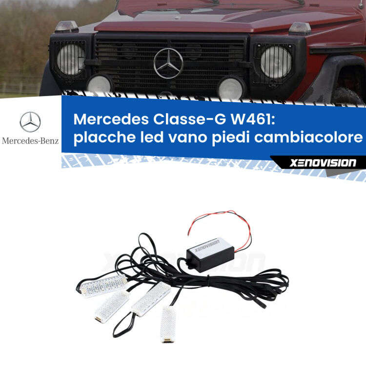 0 Placche LED vano piedi cambiacolore bluetooth per Mercedes Classe-G W461 1990 - 2000 <strong>Kit placche LED cambiacolore vano piedi Mercedes Classe-G</strong> W461 1990 - 2000. 4 placche <strong>Bluetooth</strong> con app Android /iOS.