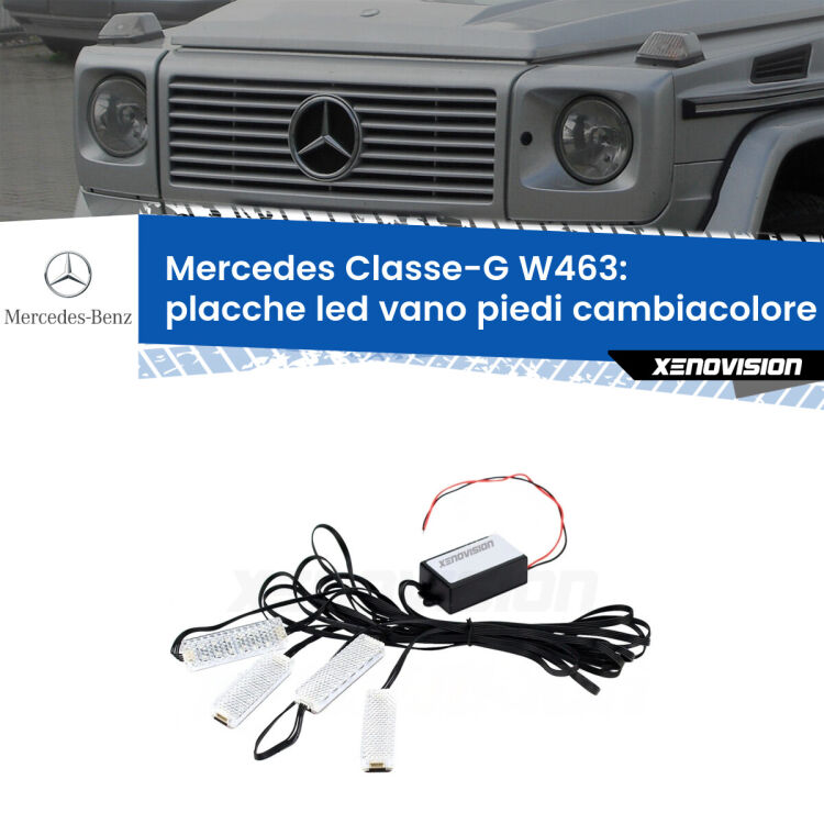 0 Placche LED vano piedi cambiacolore bluetooth per Mercedes Classe-G W463 1991 - 2004 <strong>Kit placche LED cambiacolore vano piedi Mercedes Classe-G</strong> W463 1991 - 2004. 4 placche <strong>Bluetooth</strong> con app Android /iOS.