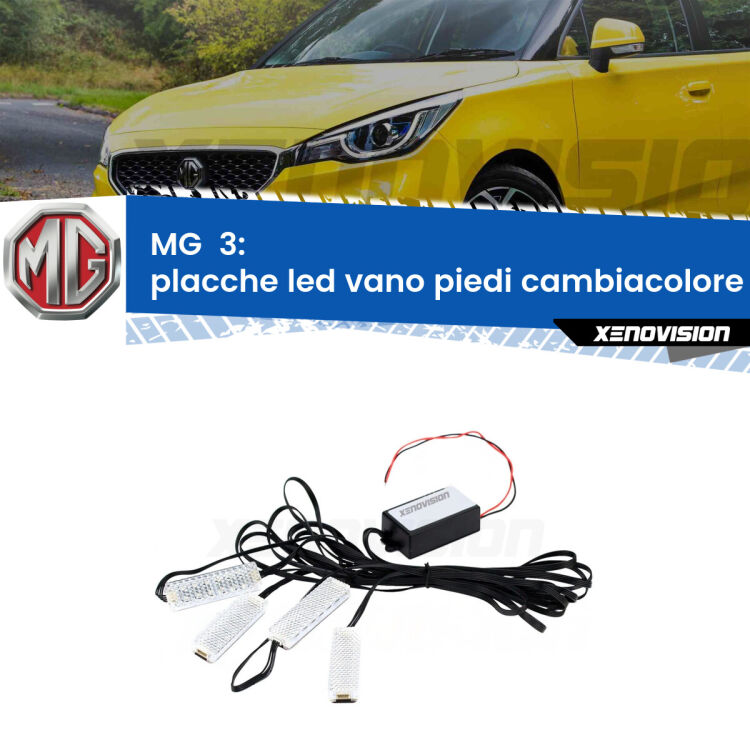 Placche LED vano piedi cambiacolore bluetooth per MG  3  2011 in poi <strong>Kit placche LED cambiacolore vano piedi MG  3</strong>  2011 in poi. 4 placche <strong>Bluetooth</strong> con app Android /iOS.