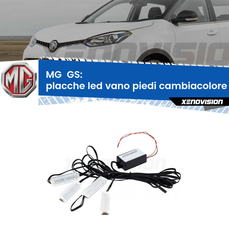 Placche LED vano piedi cambiacolore bluetooth per MG  GS  2016 - 2019 <strong>Kit placche LED cambiacolore vano piedi MG  GS</strong>  2016 - 2019. 4 placche <strong>Bluetooth</strong> con app Android /iOS.