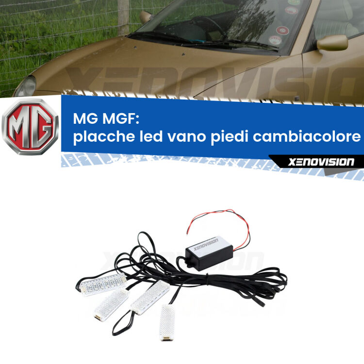 Placche LED vano piedi cambiacolore bluetooth per MG MGF  1995 - 2002 <strong>Kit placche LED cambiacolore vano piedi MG MGF</strong>  1995 - 2002. 4 placche <strong>Bluetooth</strong> con app Android /iOS.