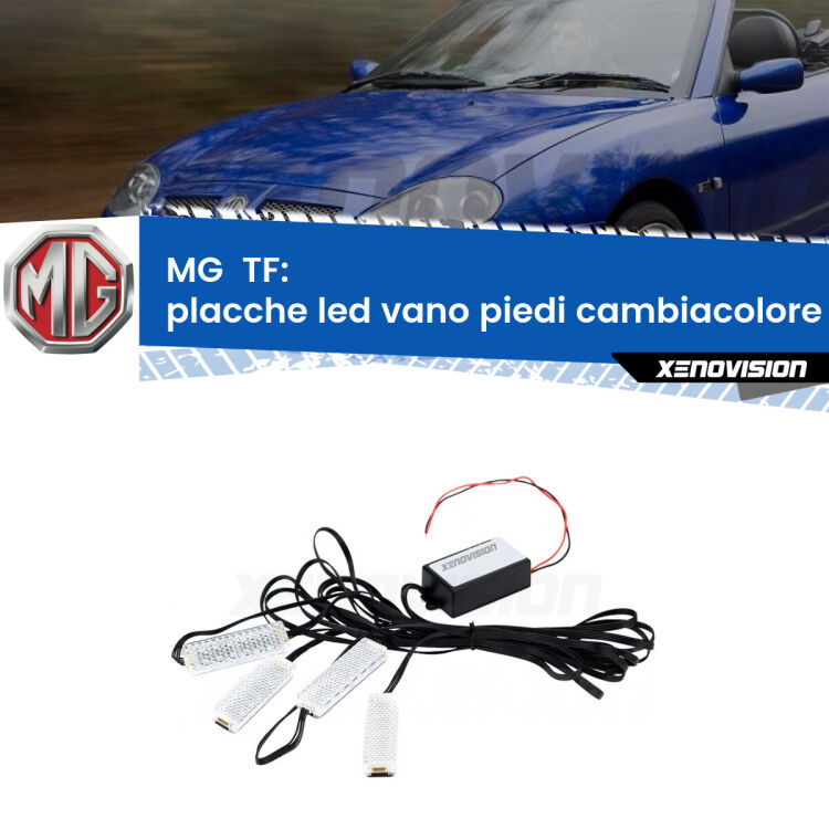 Placche LED vano piedi cambiacolore bluetooth per MG  TF  2002 - 2009 <strong>Kit placche LED cambiacolore vano piedi MG  TF</strong>  2002 - 2009. 4 placche <strong>Bluetooth</strong> con app Android /iOS.
