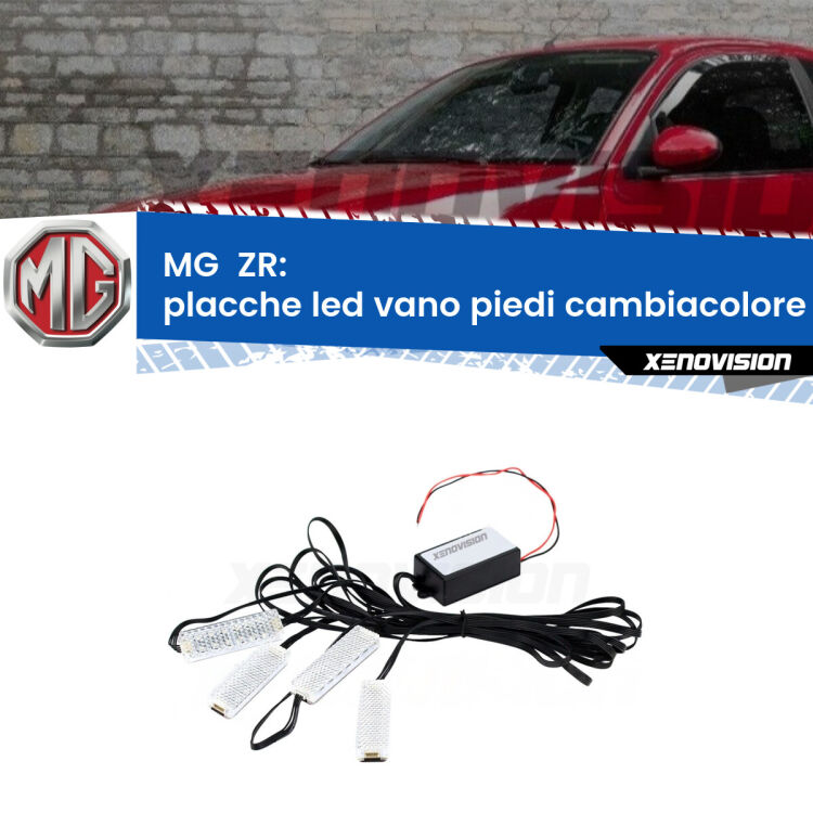 Placche LED vano piedi cambiacolore bluetooth per MG  ZR  2001 - 2005 <strong>Kit placche LED cambiacolore vano piedi MG  ZR</strong>  2001 - 2005. 4 placche <strong>Bluetooth</strong> con app Android /iOS.