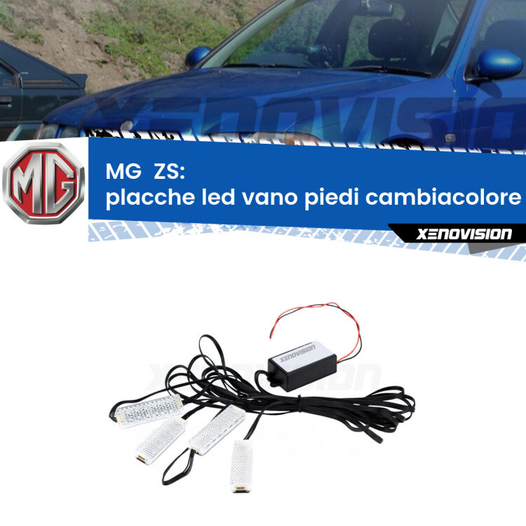 Placche LED vano piedi cambiacolore bluetooth per MG  ZS  2001 - 2005 <strong>Kit placche LED cambiacolore vano piedi MG  ZS</strong>  2001 - 2005. 4 placche <strong>Bluetooth</strong> con app Android /iOS.