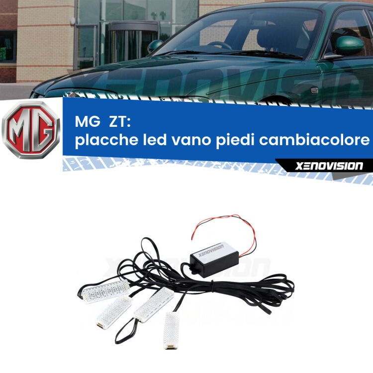Placche LED vano piedi cambiacolore bluetooth per MG  ZT  2001 - 2005 <strong>Kit placche LED cambiacolore vano piedi MG  ZT</strong>  2001 - 2005. 4 placche <strong>Bluetooth</strong> con app Android /iOS.