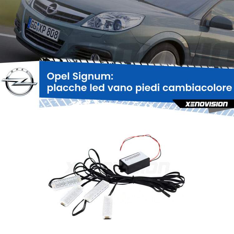 Placche LED vano piedi cambiacolore bluetooth per Opel Signum  2003 - 2008 <strong>Kit placche LED cambiacolore vano piedi Opel Signum</strong>  2003 - 2008. 4 placche <strong>Bluetooth</strong> con app Android /iOS.