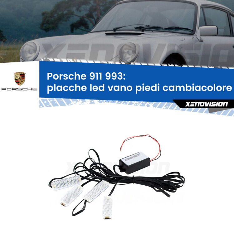 Placche LED vano piedi cambiacolore bluetooth per Porsche 911 993 1993 - 1997 <strong>Kit placche LED cambiacolore vano piedi Porsche 911</strong> 993 1993 - 1997. 4 placche <strong>Bluetooth</strong> con app Android /iOS.