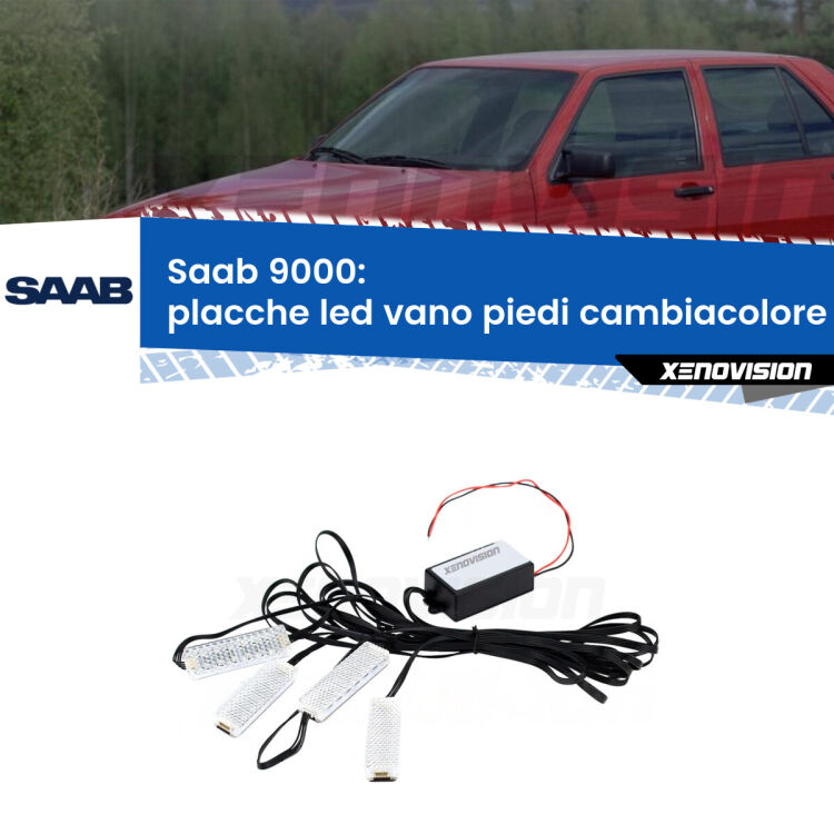 0 Placche LED vano piedi cambiacolore bluetooth per Saab 9000 1985 - 1998 <strong>Kit placche LED cambiacolore vano piedi Saab 9000</strong> 1985 - 1998. 4 placche <strong>Bluetooth</strong> con app Android /iOS.
