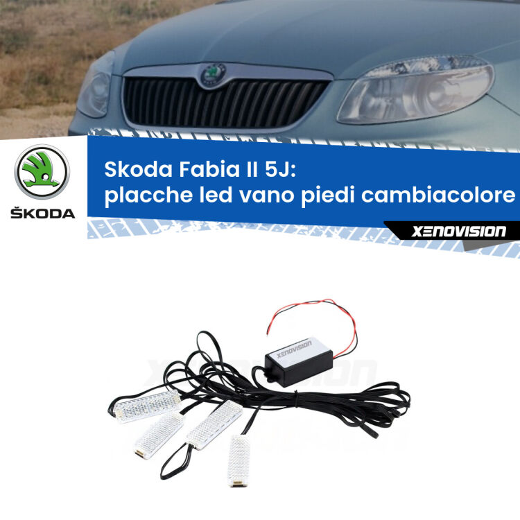 0 Placche LED vano piedi cambiacolore bluetooth per Skoda Fabia II 5J 2006 - 2014 <strong>Kit placche LED cambiacolore vano piedi Skoda Fabia II</strong> 5J 2006 - 2014. 4 placche <strong>Bluetooth</strong> con app Android /iOS.