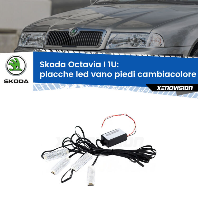 0 Placche LED vano piedi cambiacolore bluetooth per Skoda Octavia I 1U 1996 - 2010 <strong>Kit placche LED cambiacolore vano piedi Skoda Octavia I</strong> 1U 1996 - 2010. 4 placche <strong>Bluetooth</strong> con app Android /iOS.