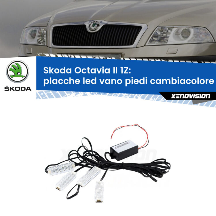 0 Placche LED vano piedi cambiacolore bluetooth per Skoda Octavia II 1Z 2004 - 2013 <strong>Kit placche LED cambiacolore vano piedi Skoda Octavia II</strong> 1Z 2004 - 2013. 4 placche <strong>Bluetooth</strong> con app Android /iOS.