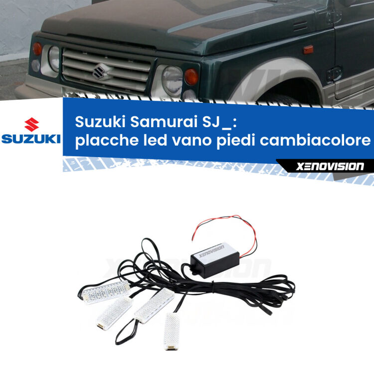 0 Placche LED vano piedi cambiacolore bluetooth per Suzuki Samurai SJ_ 1988 - 2004 <strong>Kit placche LED cambiacolore vano piedi Suzuki Samurai</strong> SJ_ 1988 - 2004. 4 placche <strong>Bluetooth</strong> con app Android /iOS.