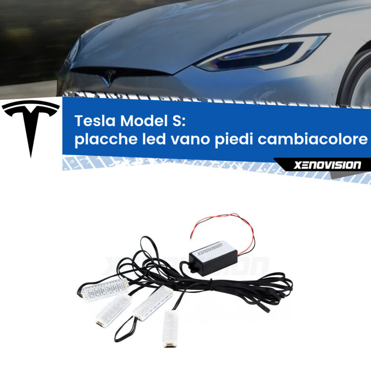 0 Placche LED vano piedi cambiacolore bluetooth per Tesla Model S  2012 - 2021 <strong>Kit placche LED cambiacolore vano piedi Tesla Model S</strong>  2012 - 2021. 4 placche <strong>Bluetooth</strong> con app Android /iOS.