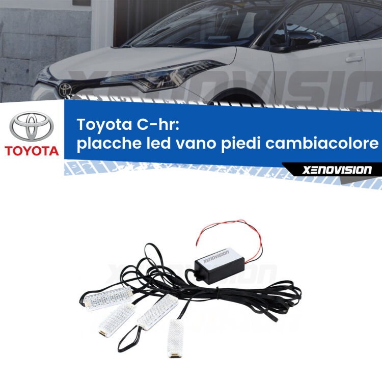 0 Placche LED vano piedi cambiacolore bluetooth per Toyota C-hr 2016 in poi <strong>Kit placche LED cambiacolore vano piedi Toyota C-hr</strong> 2016 in poi. 4 placche <strong>Bluetooth</strong> con app Android /iOS.