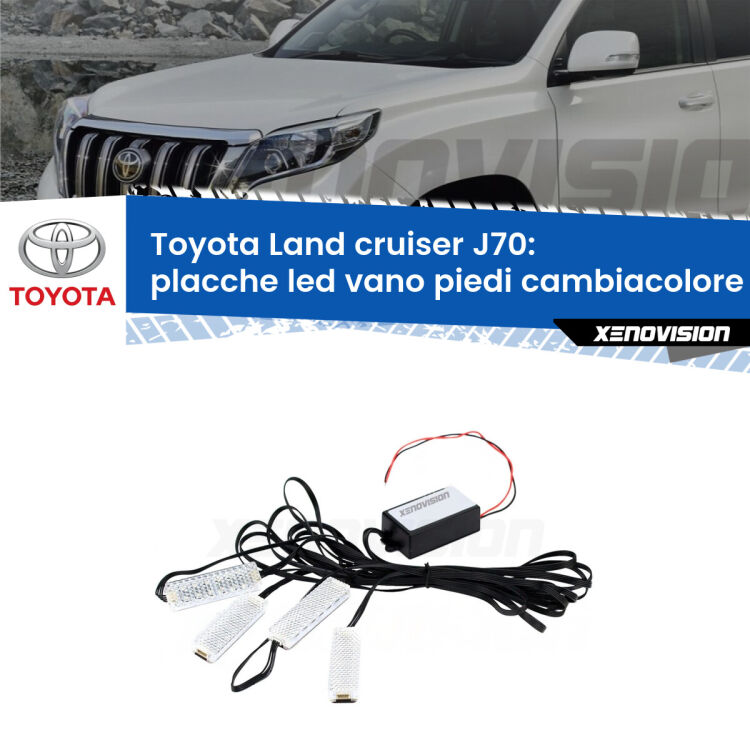 Placche LED vano piedi cambiacolore bluetooth per Toyota Land cruiser J70 1984 - 1996 <strong>Kit placche LED cambiacolore vano piedi Toyota Land cruiser</strong> J70 1984 - 1996. 4 placche <strong>Bluetooth</strong> con app Android /iOS.