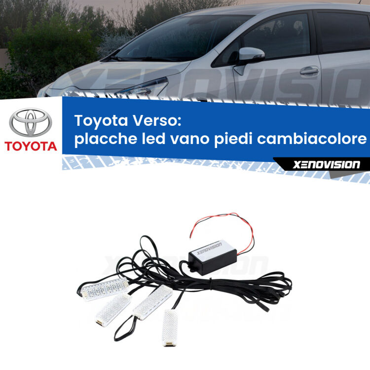 0 Placche LED vano piedi cambiacolore bluetooth per Toyota Verso  2009 - 2018 <strong>Kit placche LED cambiacolore vano piedi Toyota Verso</strong>  2009 - 2018. 4 placche <strong>Bluetooth</strong> con app Android /iOS.