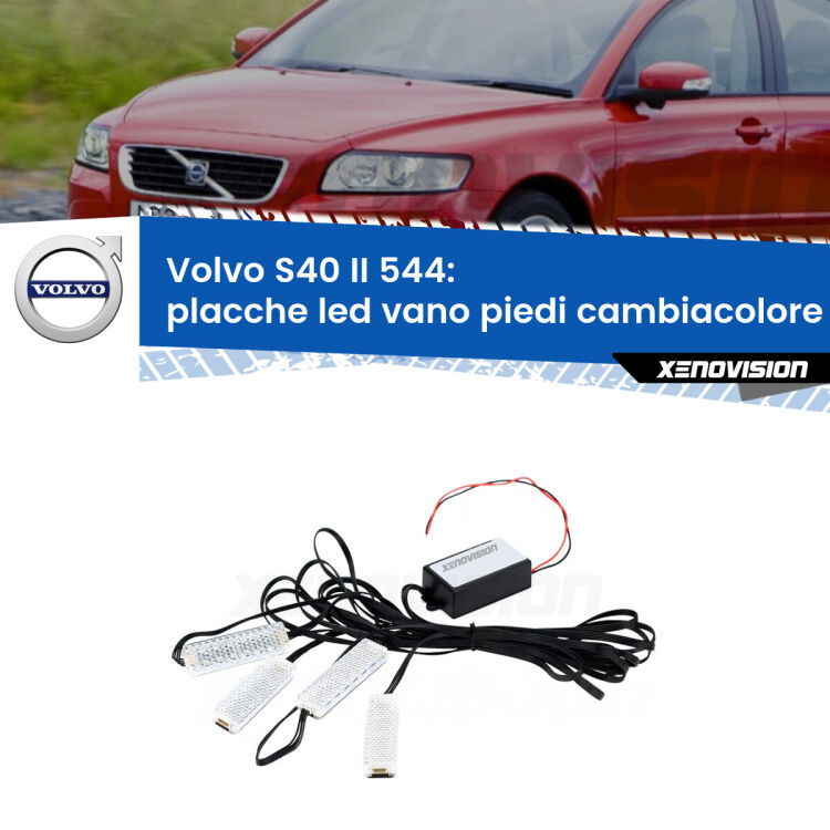 Placche LED vano piedi cambiacolore bluetooth per Volvo S40 II 544 2004 - 2012 <strong>Kit placche LED cambiacolore vano piedi Volvo S40 II</strong> 544 2004 - 2012. 4 placche <strong>Bluetooth</strong> con app Android /iOS.