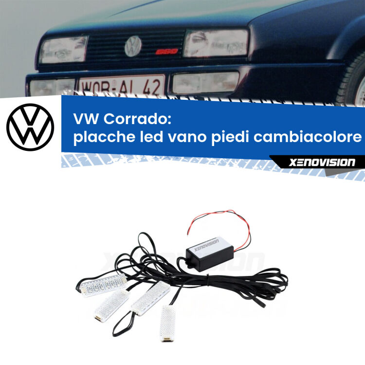 0 Placche LED vano piedi cambiacolore bluetooth per VW Corrado 1988 - 1995 <strong>Kit placche LED cambiacolore vano piedi VW Corrado</strong> 1988 - 1995. 4 placche <strong>Bluetooth</strong> con app Android /iOS.