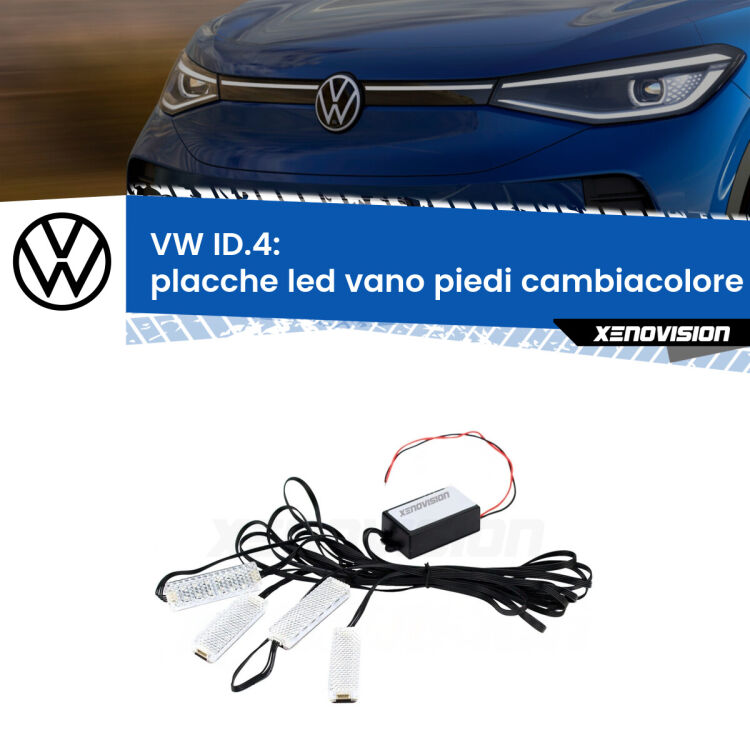 0 Placche LED vano piedi cambiacolore bluetooth per VW ID.4  2020 in poi <strong>Kit placche LED cambiacolore vano piedi VW ID.4</strong>  2020 in poi. 4 placche <strong>Bluetooth</strong> con app Android /iOS.