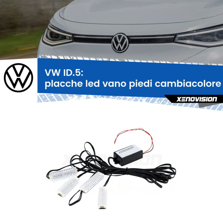 0 Placche LED vano piedi cambiacolore bluetooth per VW ID.5  2021 in poi <strong>Kit placche LED cambiacolore vano piedi VW ID.5</strong>  2021 in poi. 4 placche <strong>Bluetooth</strong> con app Android /iOS.