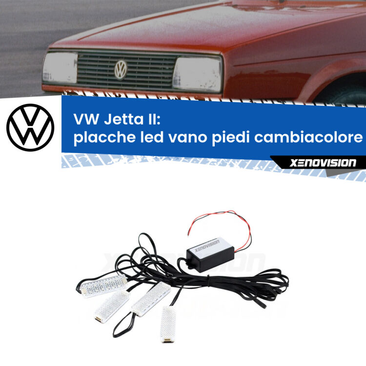 0 Placche LED vano piedi cambiacolore bluetooth per VW Jetta II 1984 - 1992 <strong>Kit placche LED cambiacolore vano piedi VW Jetta</strong> II 1984 - 1992. 4 placche <strong>Bluetooth</strong> con app Android /iOS.
