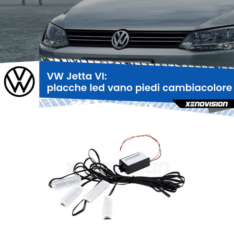 0 Placche LED vano piedi cambiacolore bluetooth per VW Jetta VI 2010 - 2018 <strong>Kit placche LED cambiacolore vano piedi VW Jetta</strong> VI 2010 - 2018. 4 placche <strong>Bluetooth</strong> con app Android /iOS.