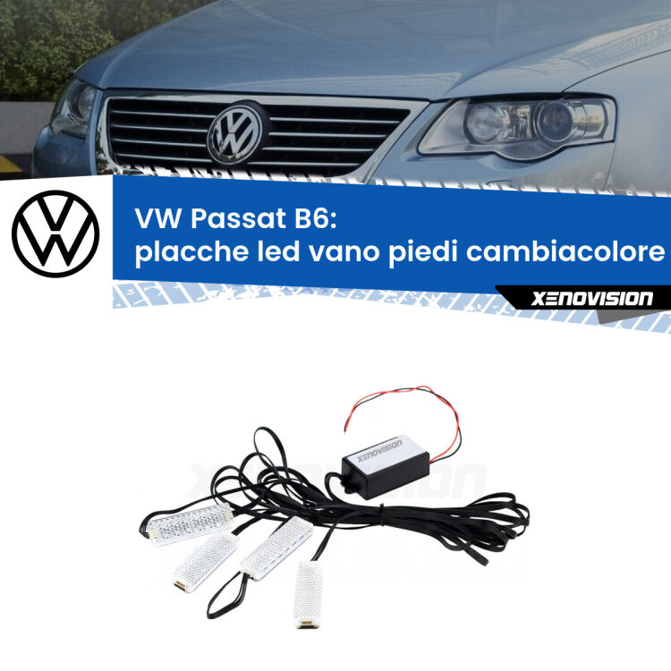 0 Placche LED vano piedi cambiacolore bluetooth per VW Passat B6 2005 - 2010 <strong>Kit placche LED cambiacolore vano piedi VW Passat</strong> B6 2005 - 2010. 4 placche <strong>Bluetooth</strong> con app Android /iOS.