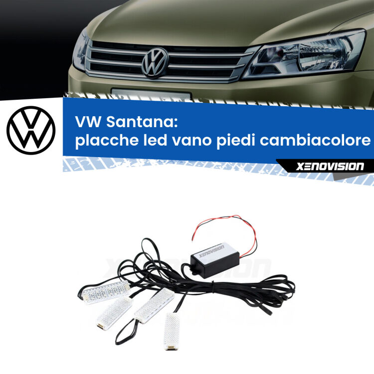 0 Placche LED vano piedi cambiacolore bluetooth per VW Santana 1995 - 2012 <strong>Kit placche LED cambiacolore vano piedi VW Santana</strong> 1995 - 2012. 4 placche <strong>Bluetooth</strong> con app Android /iOS.