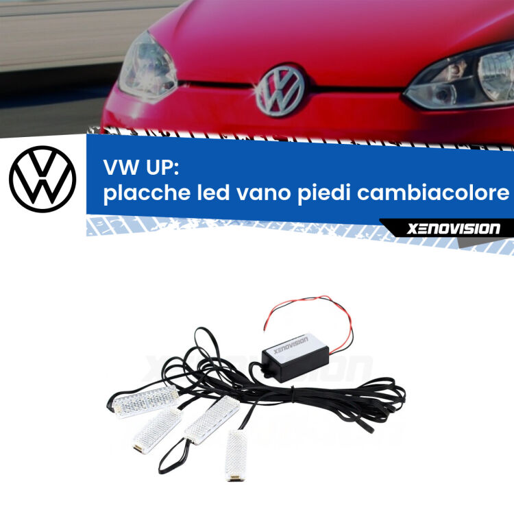 0 Placche LED vano piedi cambiacolore bluetooth per VW UP  2011 - 2024 <strong>Kit placche LED cambiacolore vano piedi VW UP</strong>  2011 - 2024. 4 placche <strong>Bluetooth</strong> con app Android /iOS.