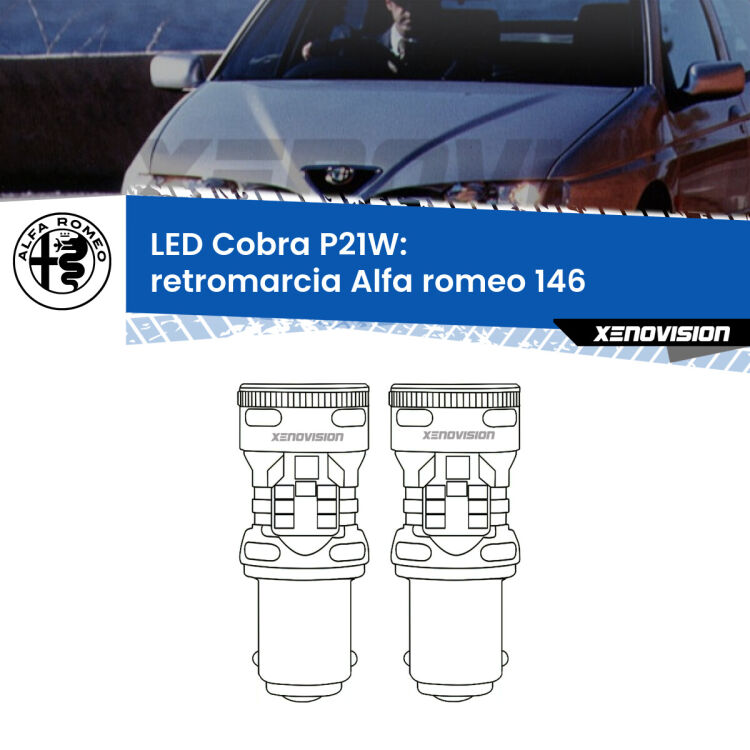 0 Retromarcia LED Alfa romeo 146  1994 - 2001: P21W Cobra <strong>Retromarcia LED no-spie per Alfa romeo 146</strong>  1994 - 2001. Coppia lampade <strong>P21W</strong> modello Cobra super-canbus, raffreddate a ventola.