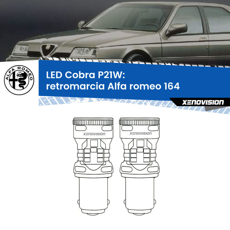 0 Retromarcia LED Alfa romeo 164  1987 - 1998: P21W Cobra <strong>Retromarcia LED no-spie per Alfa romeo 164</strong>  1987 - 1998. Coppia lampade <strong>P21W</strong> modello Cobra super-canbus, raffreddate a ventola.