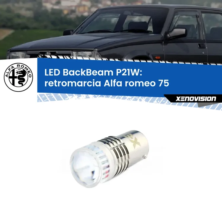0 Retromarcia LED Alfa romeo 75 1985 - 1992: P21W BackBeam <strong>Retromarcia LED per Alfa romeo 75</strong> 1985 - 1992. Lampada <strong>P21W</strong> canbus. Illumina a giorno con questo straordinario cannone LED a luminosità estrema.