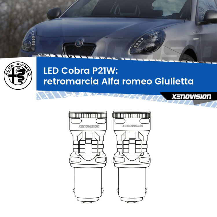 0 Retromarcia LED Alfa romeo Giulietta 2010 in poi: P21W Cobra <strong>Retromarcia LED no-spie per Alfa romeo Giulietta</strong> 2010 in poi. Coppia lampade <strong>P21W</strong> modello Cobra super-canbus, raffreddate a ventola.