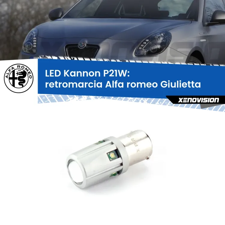 0 Retromarcia LED Alfa romeo Giulietta 2010 in poi: P21W Kannon <strong>LED per Retromarcia Alfa romeo Giulietta 2010 in poi.</strong>Lampadina P21W con una poderosa illuminazione frontale rafforzata da 5 potenti chip laterali.