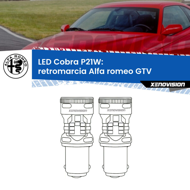 0 Retromarcia LED Alfa romeo GTV  1995 - 2005: P21W Cobra <strong>Retromarcia LED no-spie per Alfa romeo GTV</strong>  1995 - 2005. Coppia lampade <strong>P21W</strong> modello Cobra super-canbus, raffreddate a ventola.