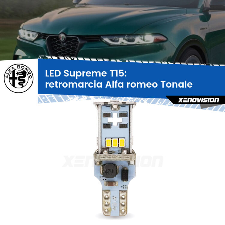 0 Retromarcia LED Alfa romeo Tonale  2022 in poi: T15 Supreme <strong>LED retromarcia per Alfa romeo Tonale</strong>  2022 in poi. 15 Chip CREE 3535, sviluppa un'incredibile potenza. Qualità Massima. Oltre 6W reali di pura potenza.