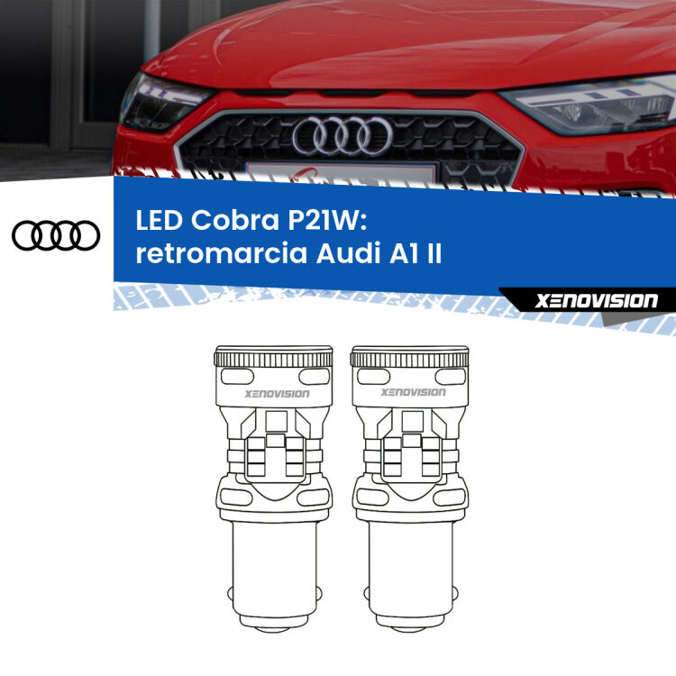 0 Retromarcia LED Audi A1 II 2019 in poi: P21W Cobra <strong>Retromarcia LED no-spie per Audi A1</strong> II 2019 in poi. Coppia lampade <strong>P21W</strong> modello Cobra super-canbus, raffreddate a ventola.