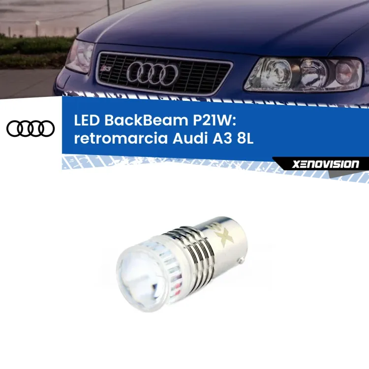 0 Retromarcia LED Audi A3 8L 1996 - 2003: P21W BackBeam <strong>Retromarcia LED per Audi A3</strong> 8L 1996 - 2003. Lampada <strong>P21W</strong> canbus. Illumina a giorno con questo straordinario cannone LED a luminosità estrema.
