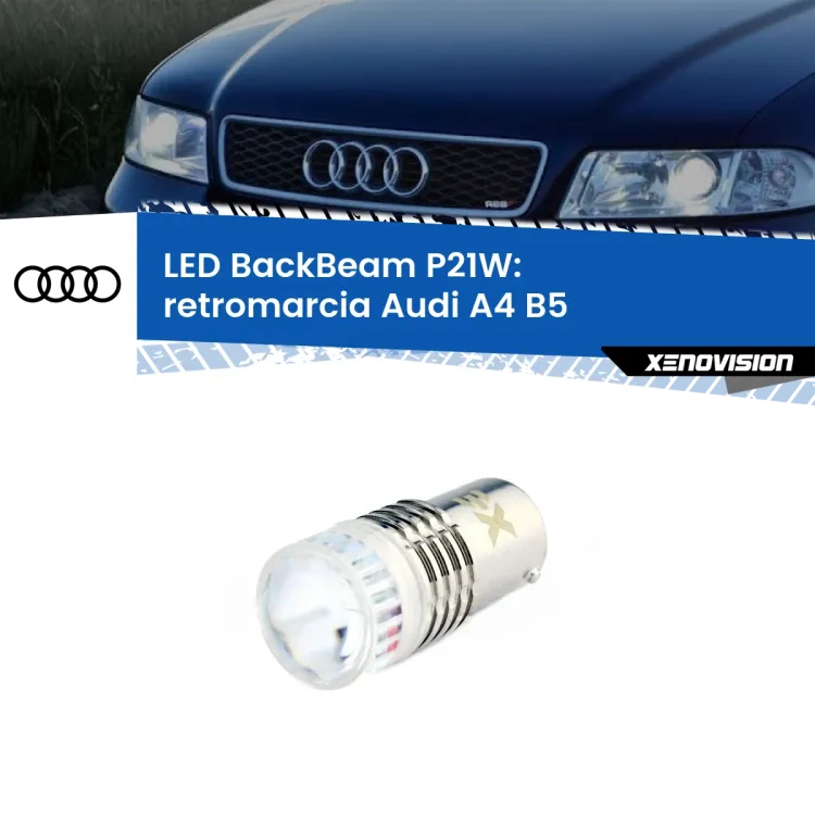 0 Retromarcia LED Audi A4 B5 1994 - 2001: P21W BackBeam <strong>Retromarcia LED per Audi A4</strong> B5 1994 - 2001. Lampada <strong>P21W</strong> canbus. Illumina a giorno con questo straordinario cannone LED a luminosità estrema.