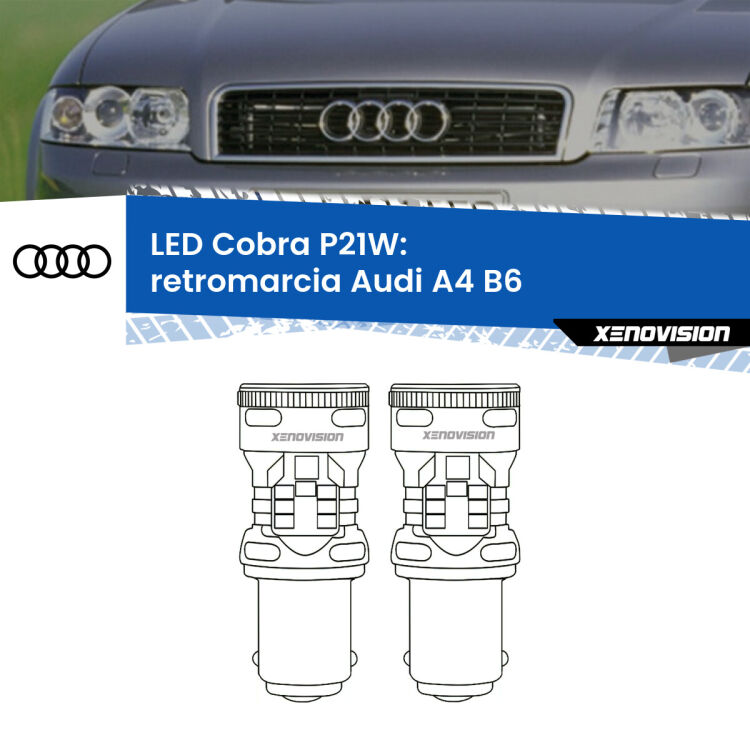 0 Retromarcia LED Audi A4 B6 2000 - 2004: P21W Cobra <strong>Retromarcia LED no-spie per Audi A4</strong> B6 2000 - 2004. Coppia lampade <strong>P21W</strong> modello Cobra super-canbus, raffreddate a ventola.