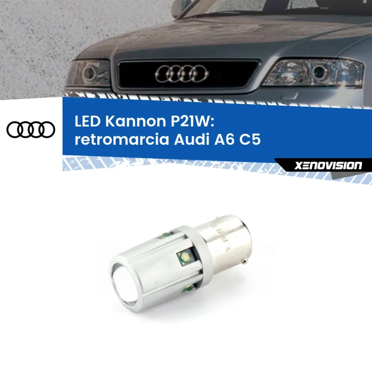 0 Retromarcia LED Audi A6 C5 1997 - 2004: P21W Kannon <strong>LED per Retromarcia Audi A6 C5 1997 - 2004.</strong>Lampadina P21W con una poderosa illuminazione frontale rafforzata da 5 potenti chip laterali.