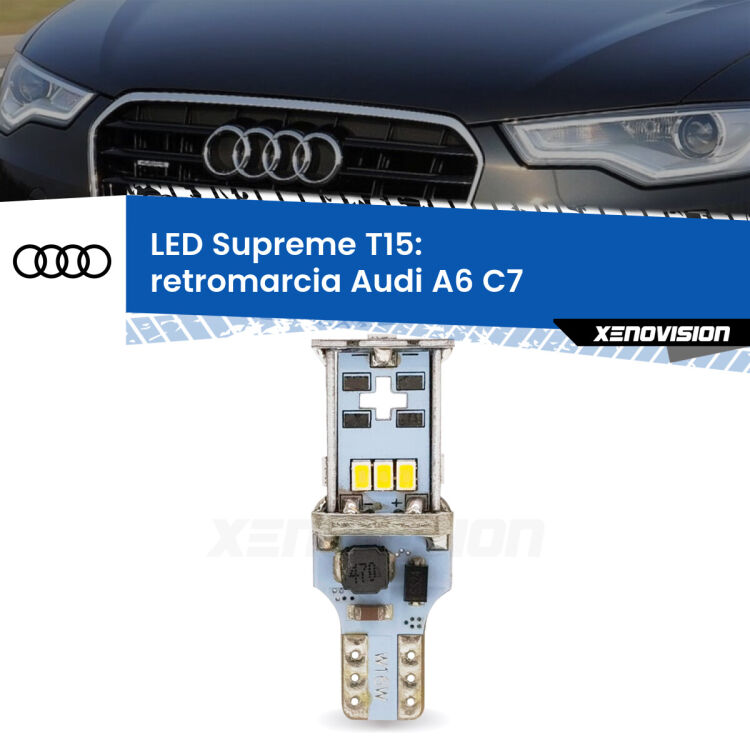 0 Retromarcia LED Audi A6 C7 2010 - 2018: T15 Supreme <strong>LED retromarcia per Audi A6</strong> C7 2010 - 2018. 15 Chip CREE 3535, sviluppa un'incredibile potenza. Qualità Massima. Oltre 6W reali di pura potenza.