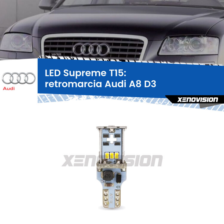 <strong>LED retromarcia per Audi A8</strong> D3 2002 - 2009. 15 Chip CREE 3535, sviluppa un'incredibile potenza. Qualità Massima. Oltre 6W reali di pura potenza.