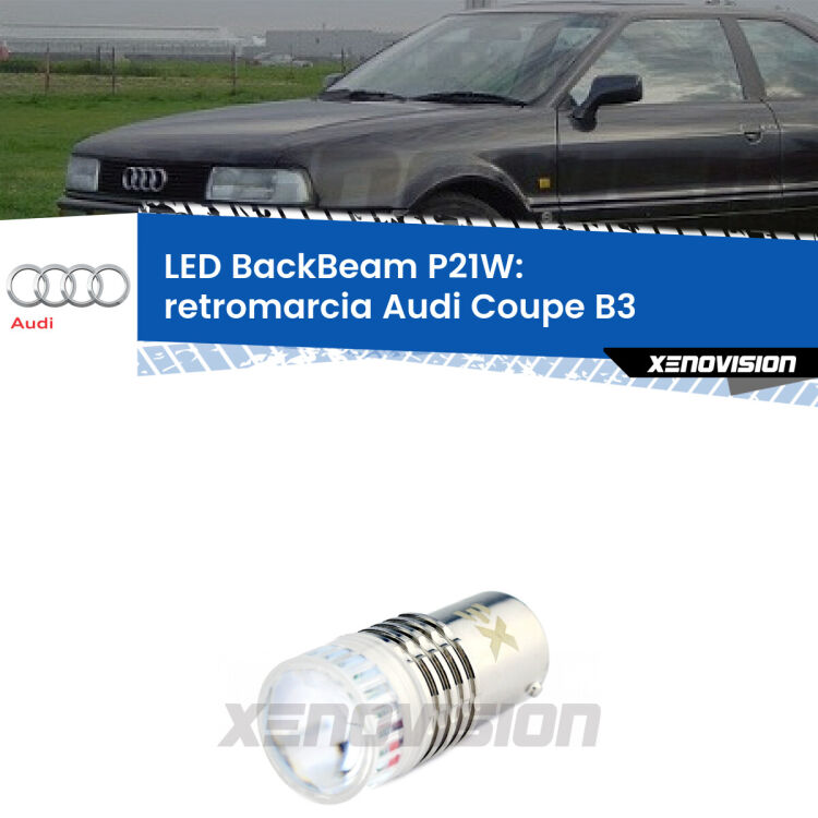 <strong>Retromarcia LED per Audi Coupe</strong> B3 1988 - 1996. Lampada <strong>P21W</strong> canbus. Illumina a giorno con questo straordinario cannone LED a luminosità estrema.