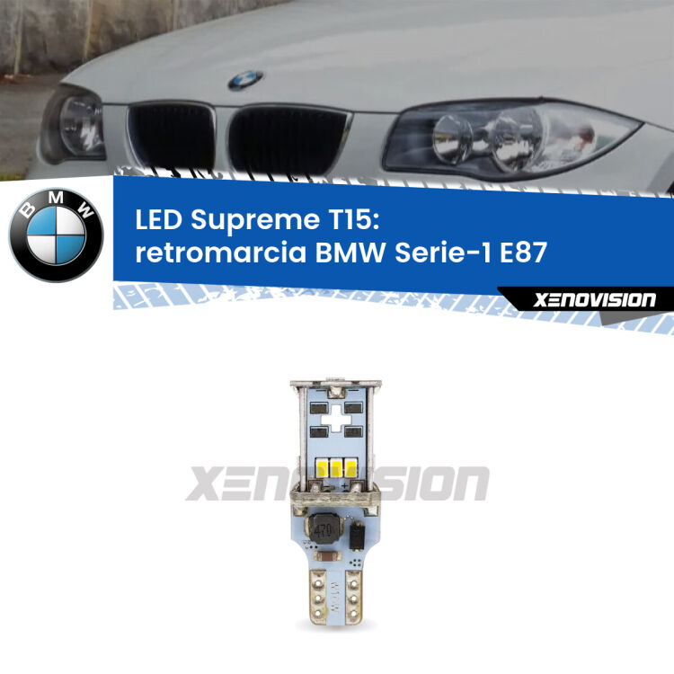 <strong>LED retromarcia per BMW Serie-1</strong> E87 2007 - 2012. 15 Chip CREE 3535, sviluppa un'incredibile potenza. Qualità Massima. Oltre 6W reali di pura potenza.