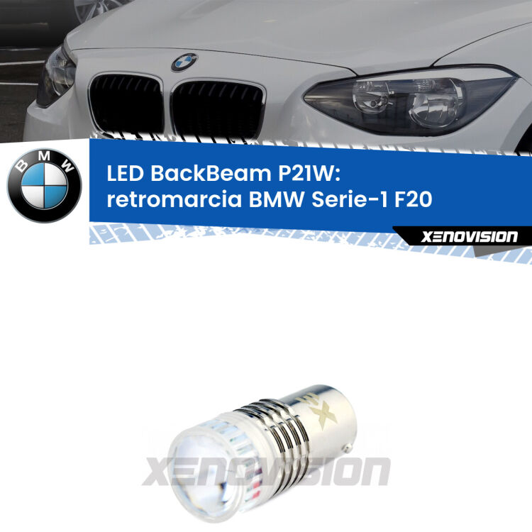 <strong>Retromarcia LED per BMW Serie-1</strong> F20 2010 - 2014. Lampada <strong>P21W</strong> canbus. Illumina a giorno con questo straordinario cannone LED a luminosità estrema.