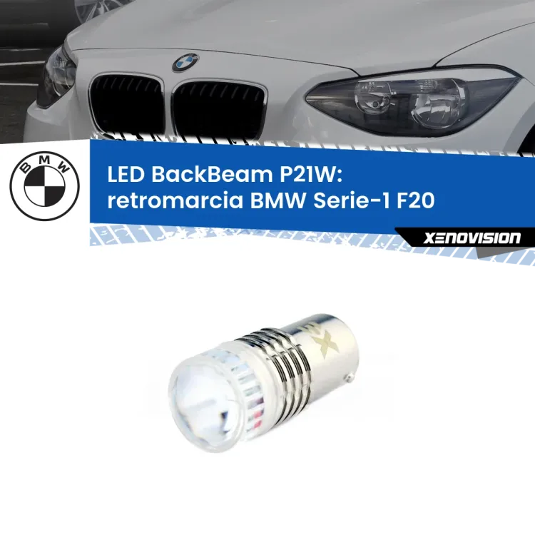 0 Retromarcia LED BMW Serie-1 F20 2010 - 2014: P21W BackBeam <strong>Retromarcia LED per BMW Serie-1</strong> F20 2010 - 2014. Lampada <strong>P21W</strong> canbus. Illumina a giorno con questo straordinario cannone LED a luminosità estrema.
